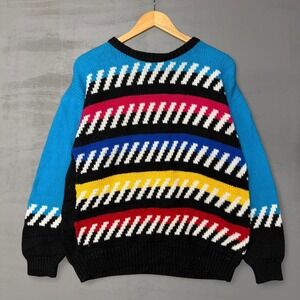 Extra Touch‎ Vintage 80s Geometric Knit Sweater Multicolor Striped Size 44
